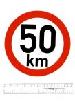 Sticker: 50 km - design speed, maximum permissible speed