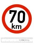 Sticker: 70km - design speed, maximum speed limit
